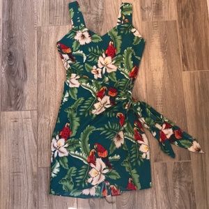 Tropical Hawaiian Wrap Dress with Parrots. Small
